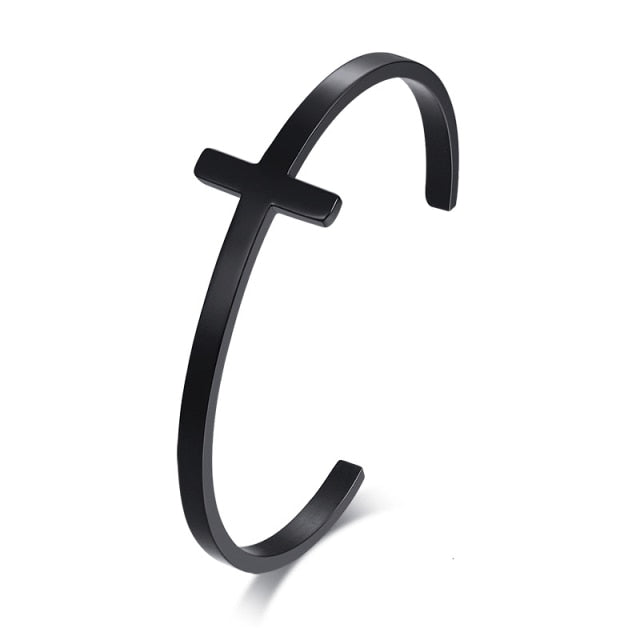 SIDEWAYS CROSS OPEN CUFF BANGLE