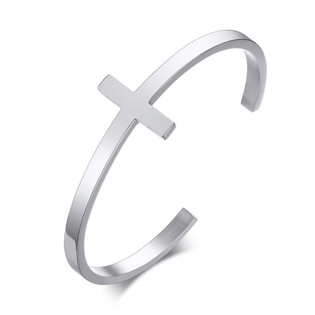 SIDEWAYS CROSS OPEN CUFF BANGLE