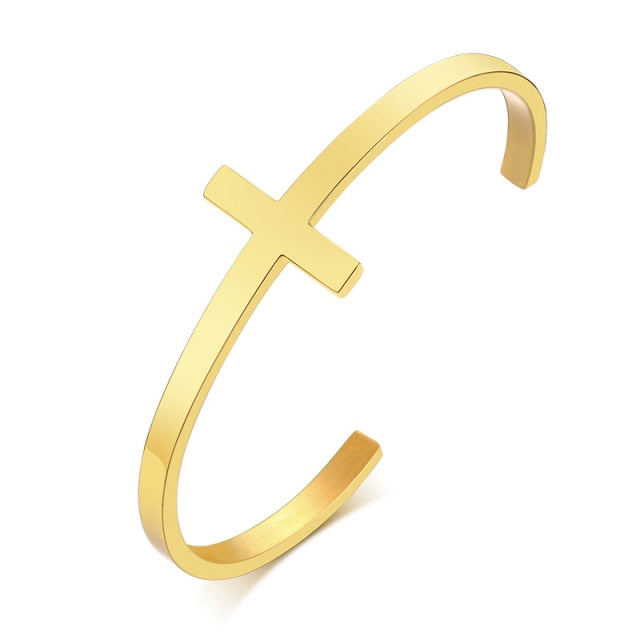 SIDEWAYS CROSS OPEN CUFF BANGLE