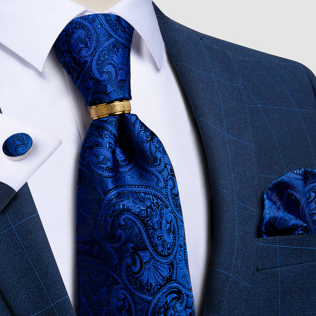 Striped Floral Paisley Silk Tie Cufflinks Tie Ring Set