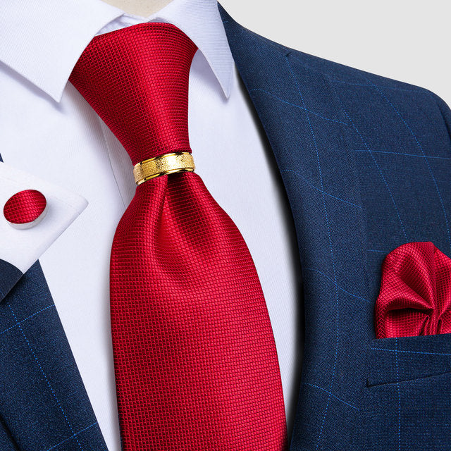 Striped Floral Paisley Silk Tie Cufflinks Tie Ring Set