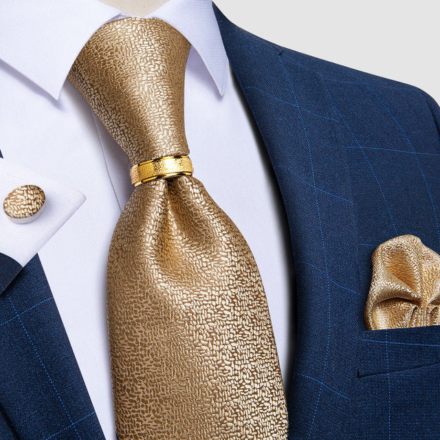 Striped Floral Paisley Silk Tie Cufflinks Tie Ring Set