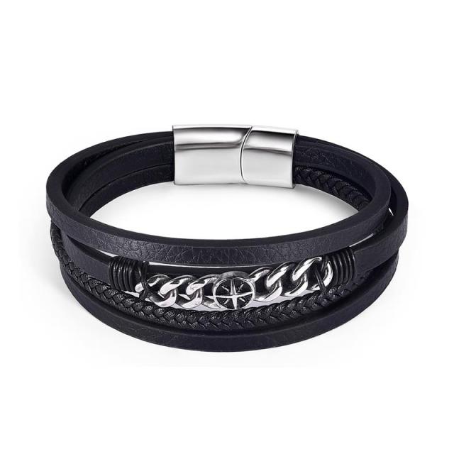 Charm Magnetic Clasp Braided Leather Wrapping Bracelet