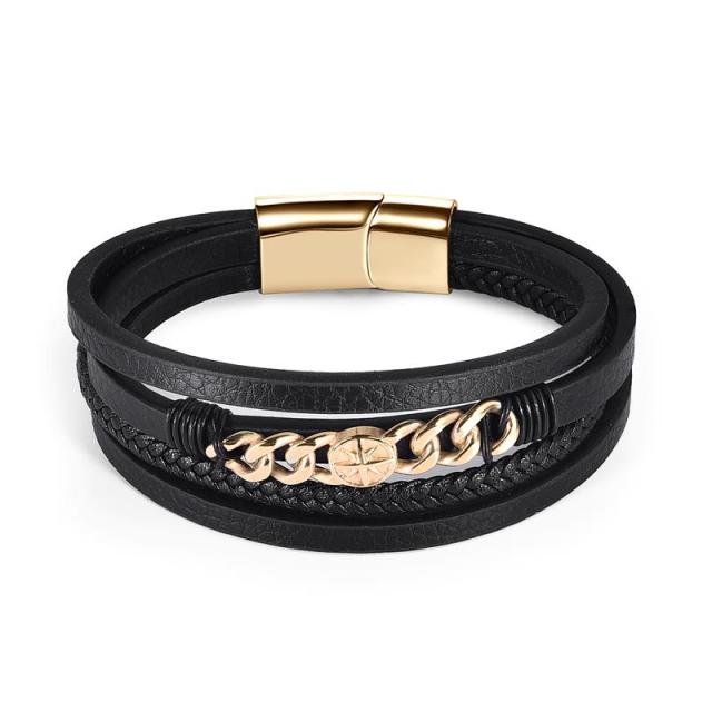 Charm Magnetic Clasp Braided Leather Wrapping Bracelet