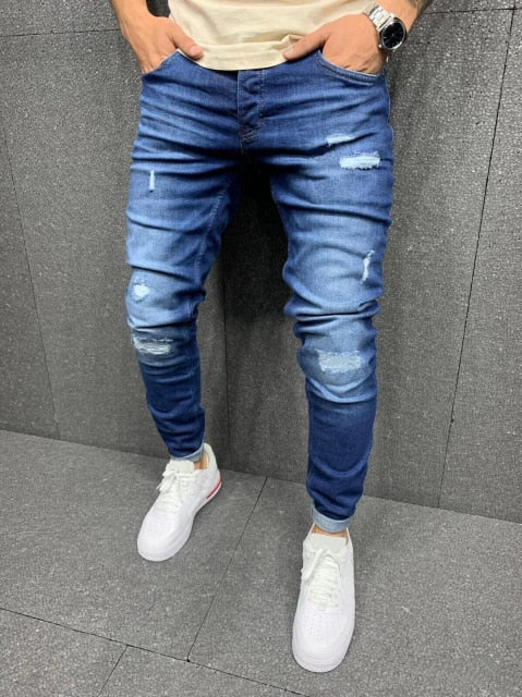Skinny Ripped Slim Patchwork Denim Jean Pants