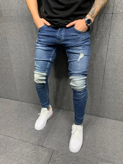 Skinny Ripped Slim Patchwork Denim Jean Pants