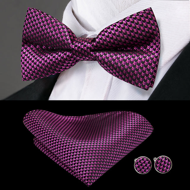 Silk Butterfly Bow Tie with Hanky Cufflinks Set