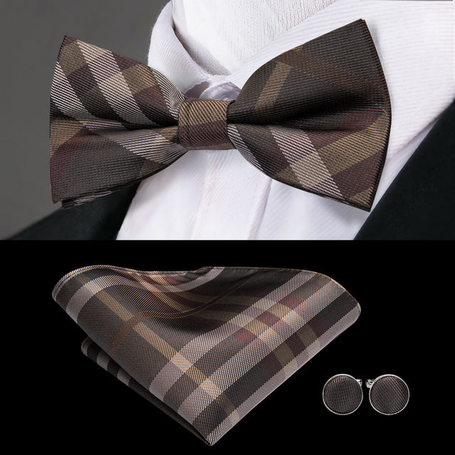 Silk Butterfly Bow Tie with Hanky Cufflinks Set