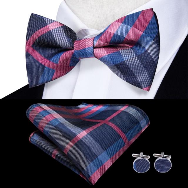 Silk Butterfly Bow Tie with Hanky Cufflinks Set