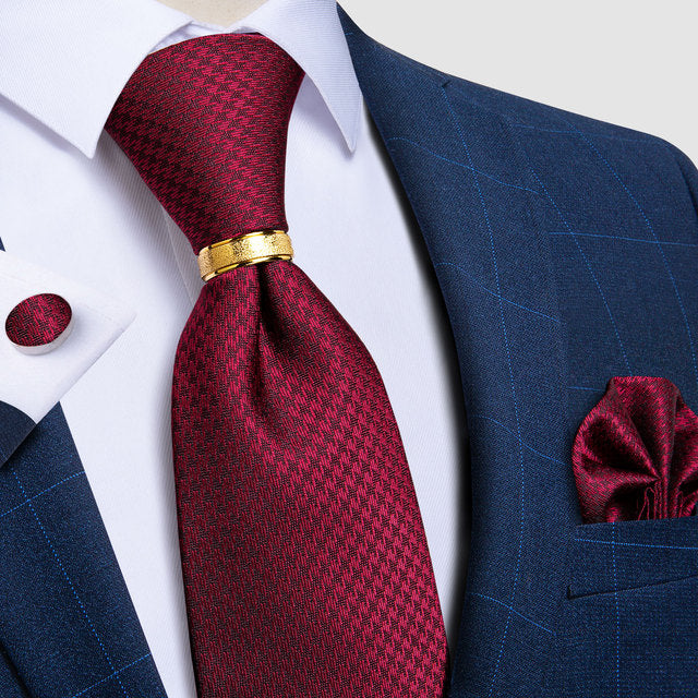 Striped Floral Paisley Silk Tie Cufflinks Tie Ring Set