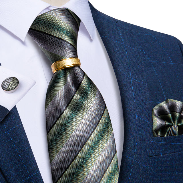 Striped Floral Paisley Silk Tie Cufflinks Tie Ring Set
