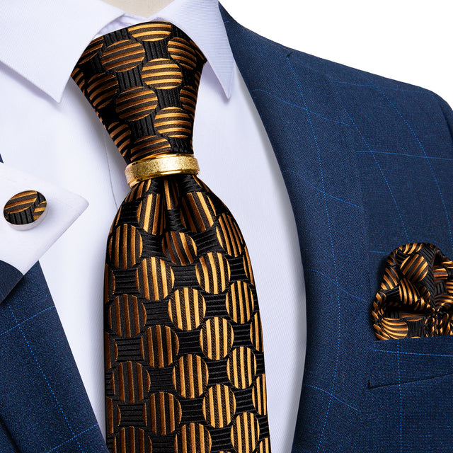Striped Floral Paisley Silk Tie Cufflinks Tie Ring Set