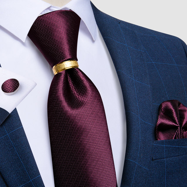 Striped Floral Paisley Silk Tie Cufflinks Tie Ring Set