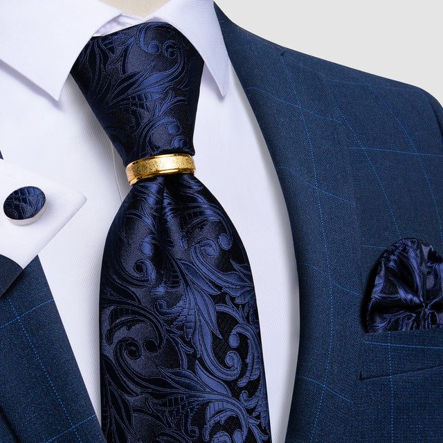 Striped Floral Paisley Silk Tie Cufflinks Tie Ring Set
