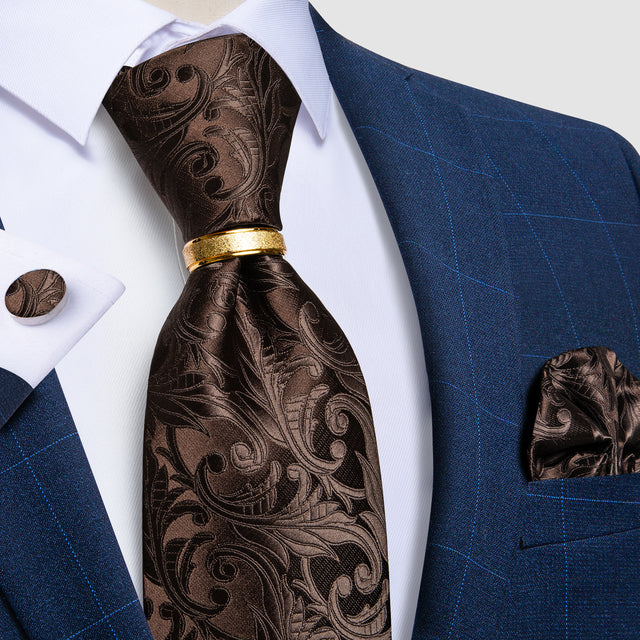 Striped Floral Paisley Silk Tie Cufflinks Tie Ring Set