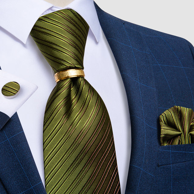 Striped Floral Paisley Silk Tie Cufflinks Tie Ring Set