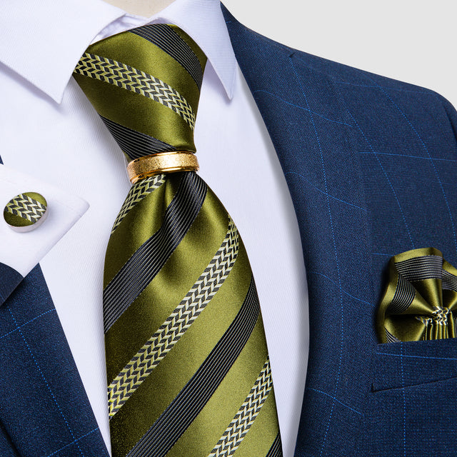 Striped Floral Paisley Silk Tie Cufflinks Tie Ring Set