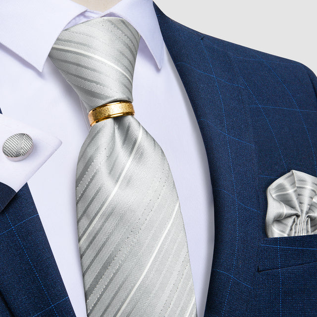Striped Floral Paisley Silk Tie Cufflinks Tie Ring Set