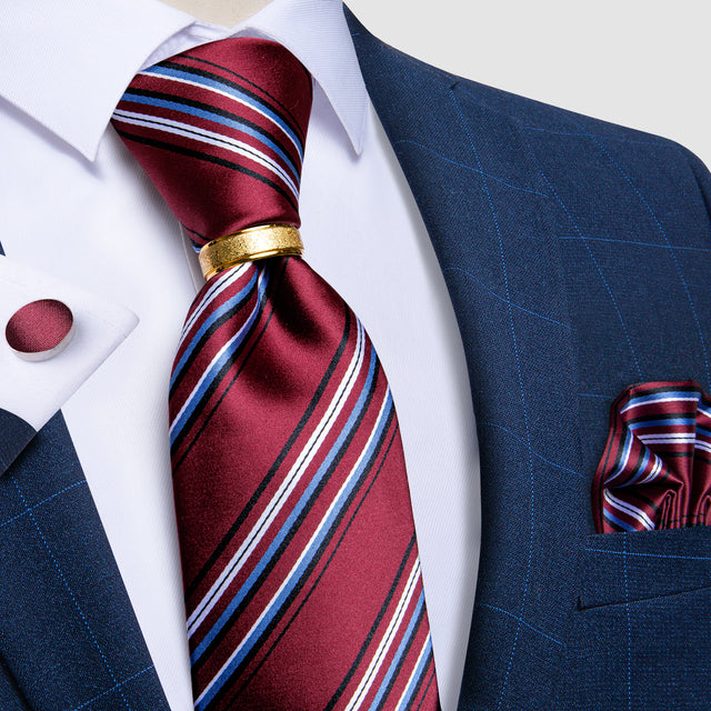 Striped Floral Paisley Silk Tie Cufflinks Tie Ring Set