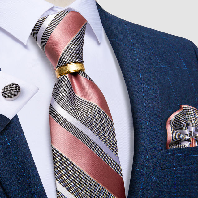 Striped Floral Paisley Silk Tie Cufflinks Tie Ring Set