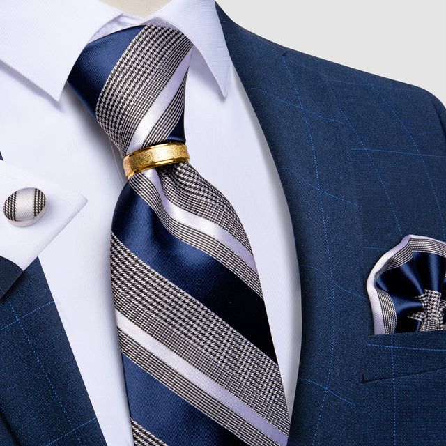 Striped Floral Paisley Silk Tie Cufflinks Tie Ring Set