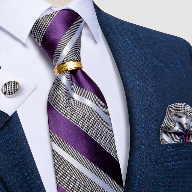 Striped Floral Paisley Silk Tie Cufflinks Tie Ring Set