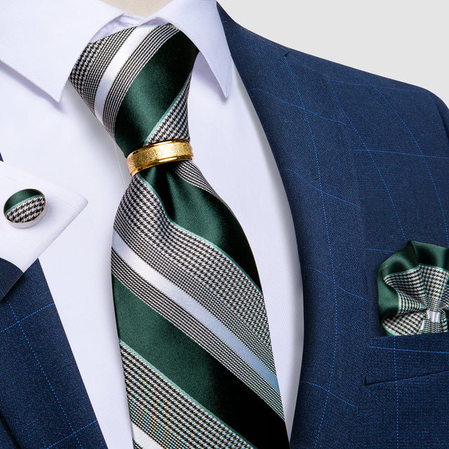 Striped Floral Paisley Silk Tie Cufflinks Tie Ring Set
