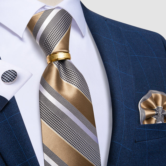Striped Floral Paisley Silk Tie Cufflinks Tie Ring Set
