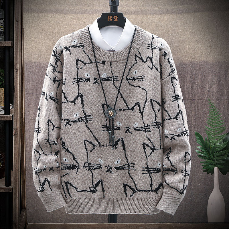Men Pullover Fit Knitted Round Neck Male Sweater