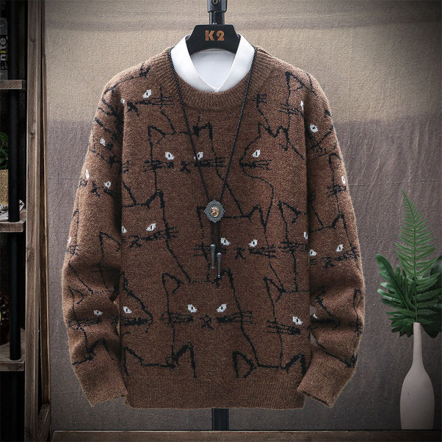 Men Pullover Fit Knitted Round Neck Male Sweater