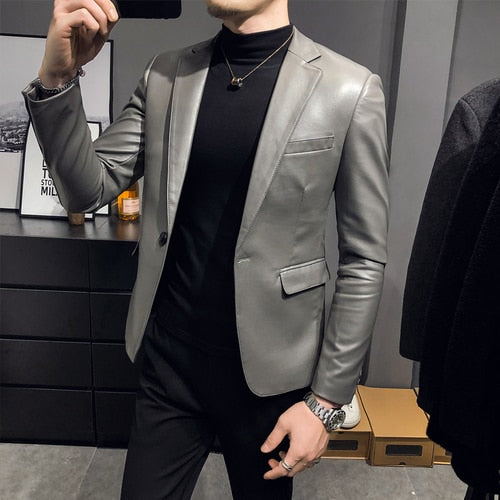 Fashion Slim fit Casual Leather Blazers