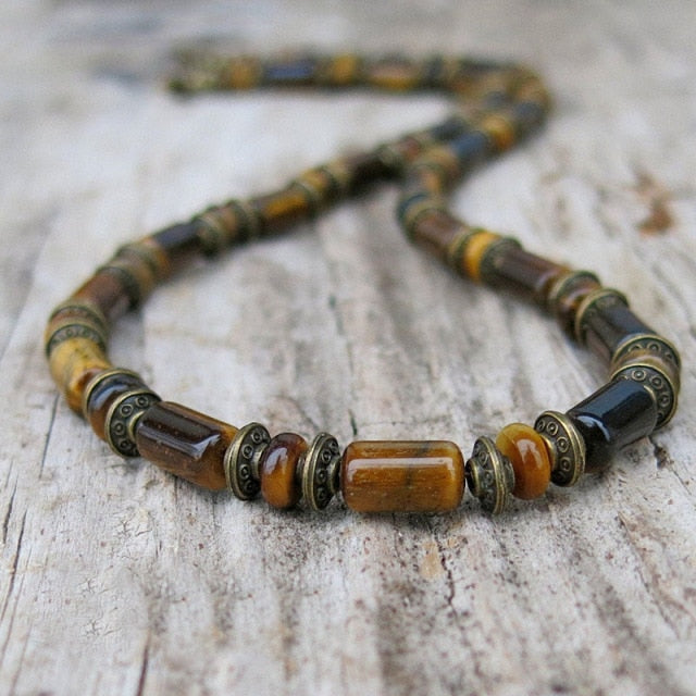 Men's Black Lava Stone Beaded Necklace