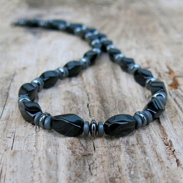 Men's Black Lava Stone Beaded Necklace