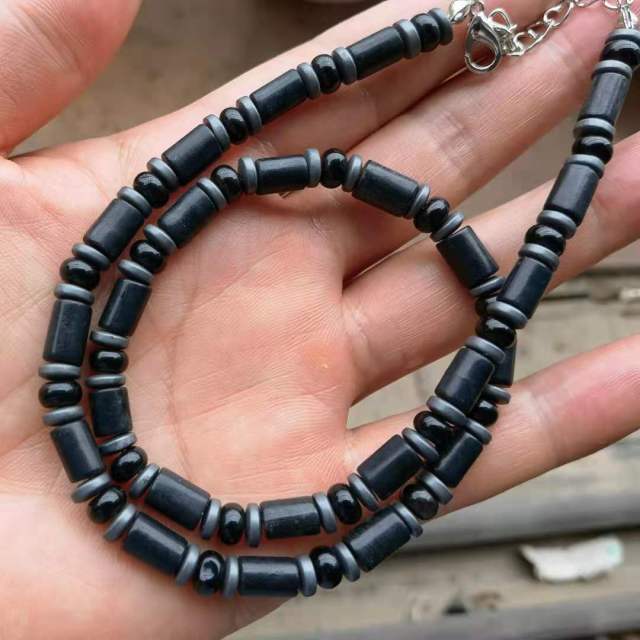 Men's Black Lava Stone Beaded Necklace