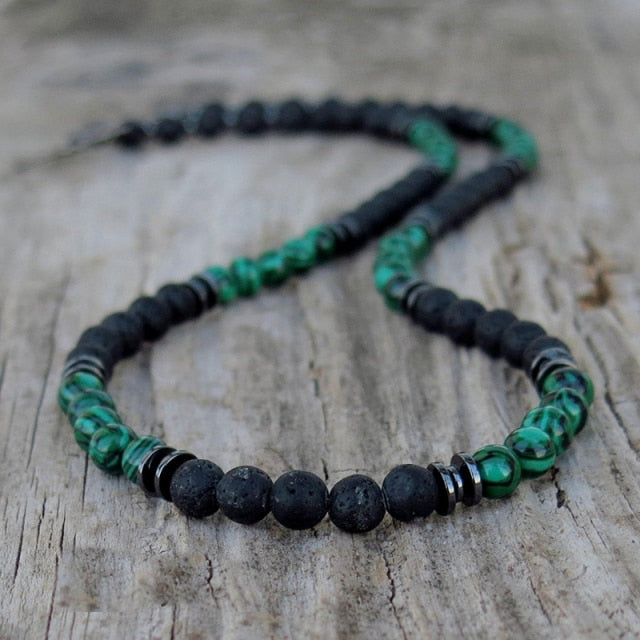 Men's Black Lava Stone Beaded Necklace