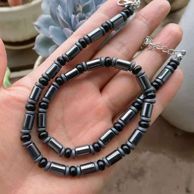 Men's Black Lava Stone Beaded Necklace