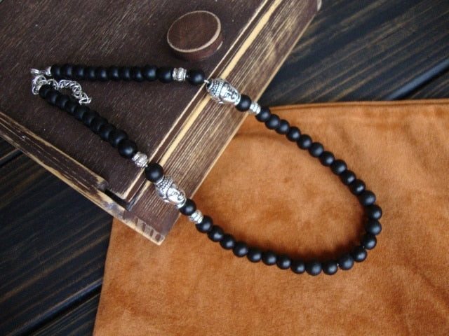 Men's Black Lava Stone Beaded Necklace