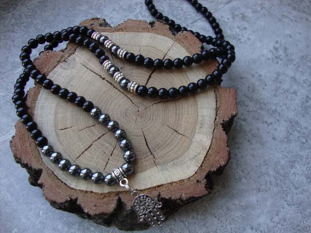 Men's Black Lava Stone Beaded Necklace
