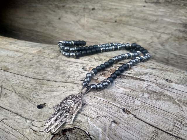 Men's Black Lava Stone Beaded Necklace