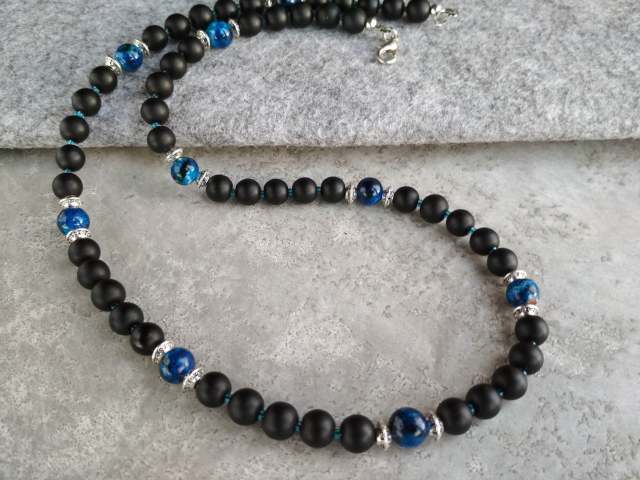 Men's Black Lava Stone Beaded Necklace