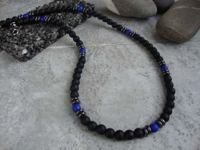 Men's Black Lava Stone Beaded Necklace