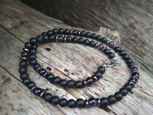 Men's Black Lava Stone Beaded Necklace