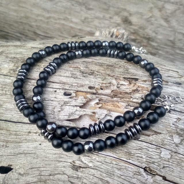 Men's Black Lava Stone Beaded Necklace
