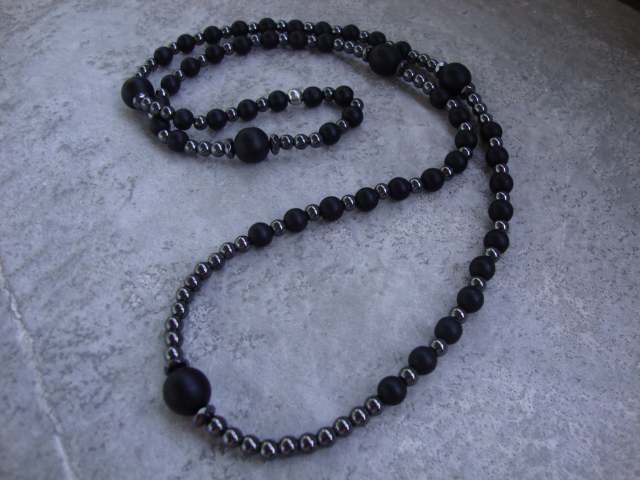 Men's Black Lava Stone Beaded Necklace