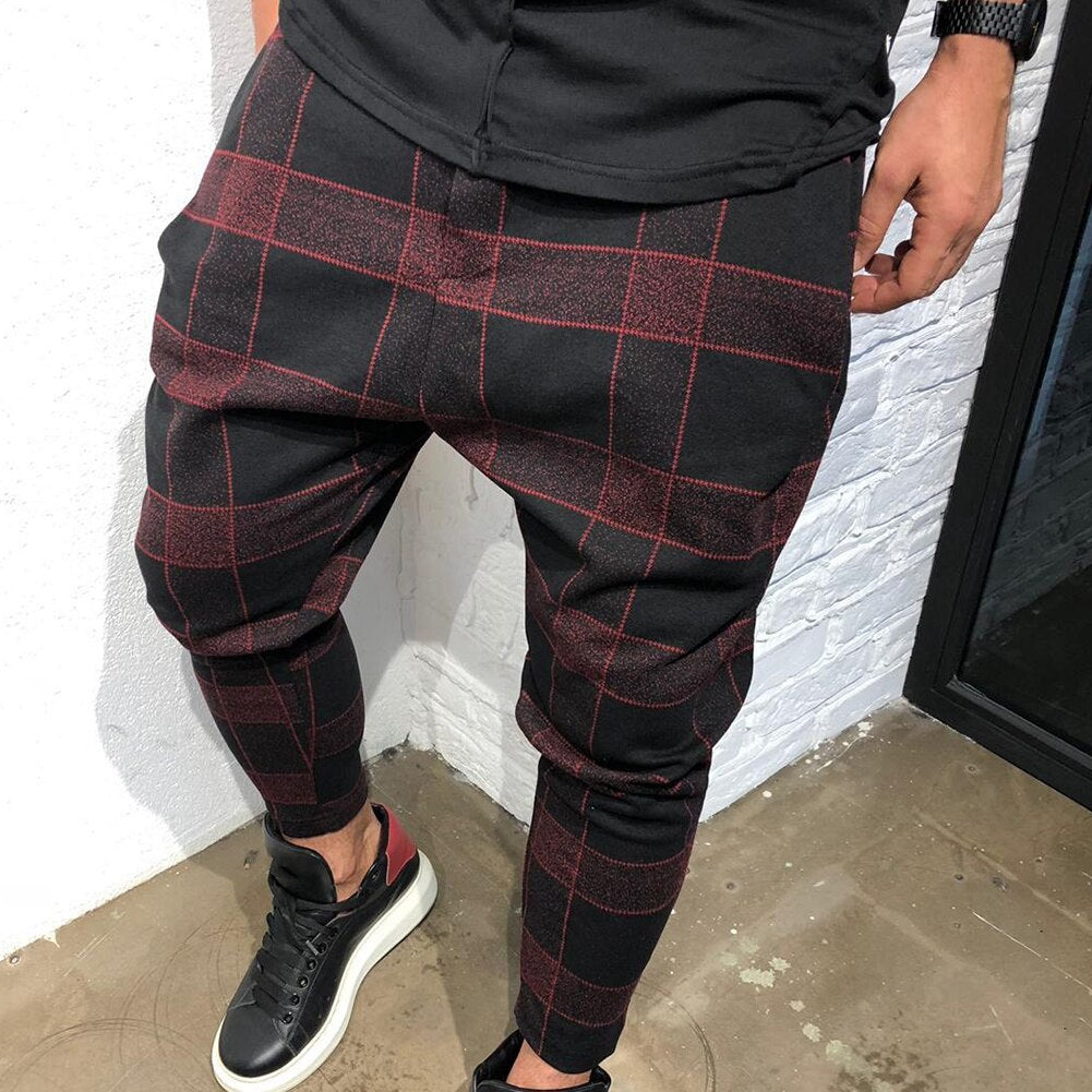 Fashion Plaid Printed Trousers Pencil Casual Pants