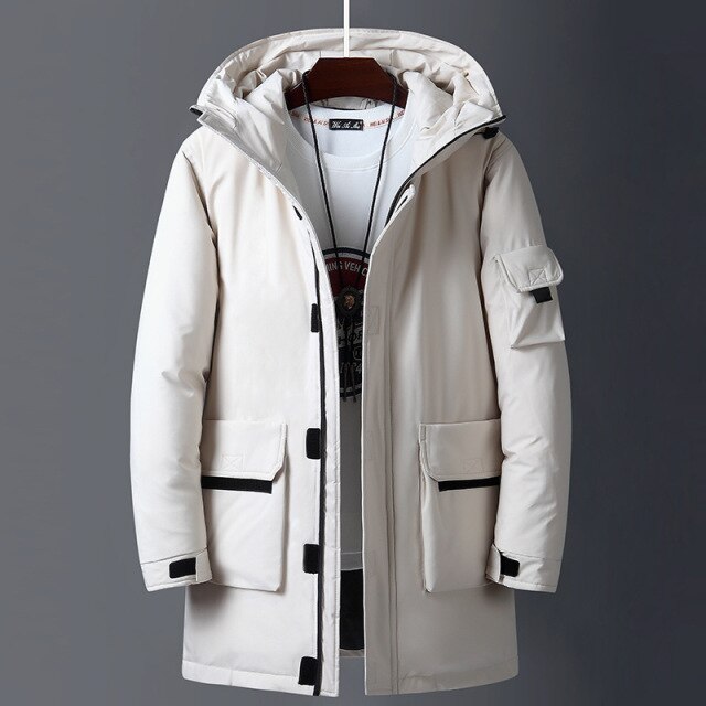 Fashion Thick and Warm Mid-Length Windbreaker Men Warm Parka Jacket