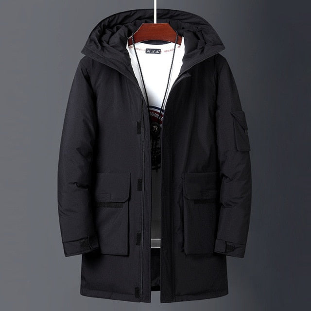 Fashion Thick and Warm Mid-Length Windbreaker Men Warm Parka Jacket