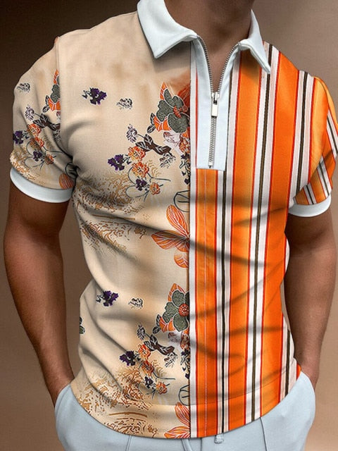 Street Print Casual Short Sleeve Polo Shirt
