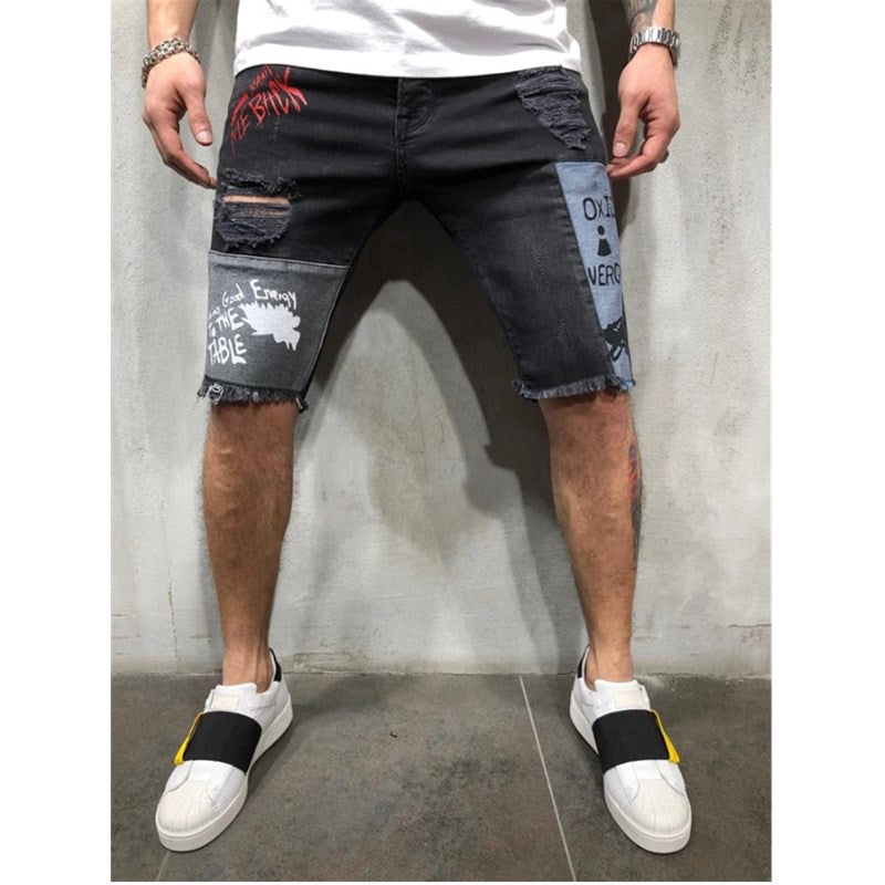 Printing Denim Stretch Skinny Slim Jeans Shorts