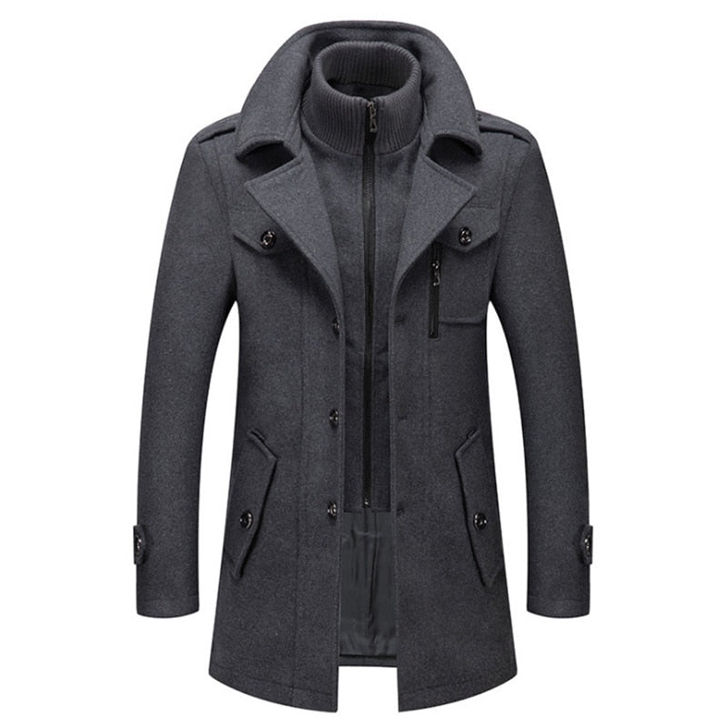 Men Wool Blends Double Collar Casual Trench Coat